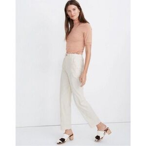 Madewell Women’s Medium Cropped Camp Pants Beige Herringbone Texture Ankle Pants